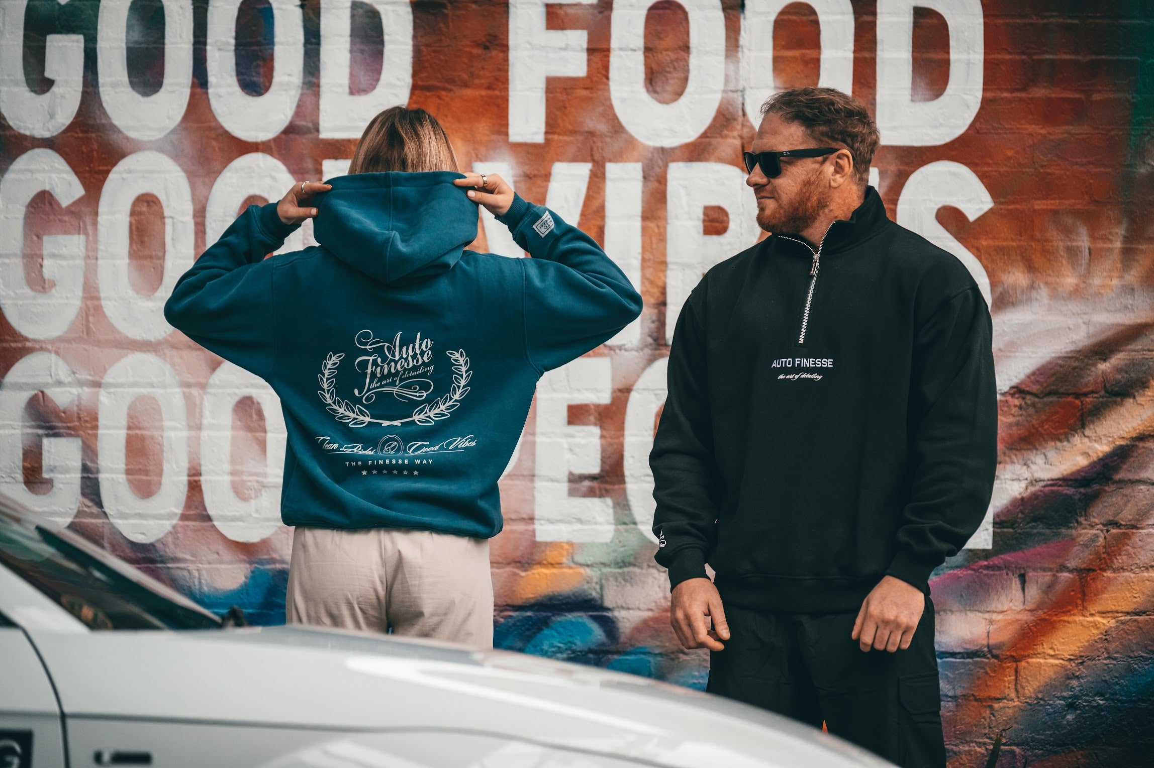 Man & Woman Wearing Auto Finesse Sweat Shirt & Hoodie