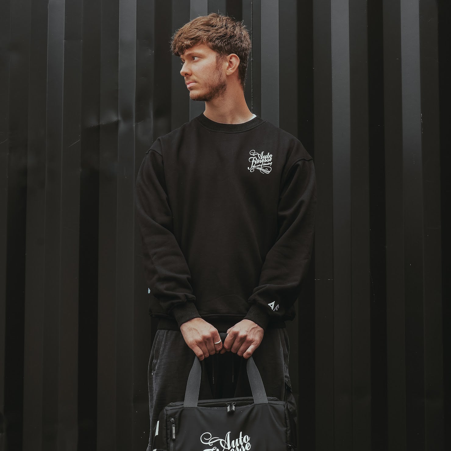 Oversized Signature Logo Crew Neck Sweater_ Man Wearing_ Front